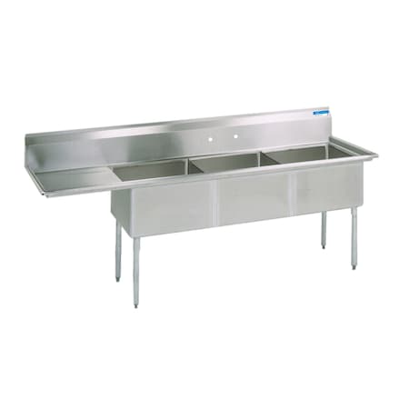Bk Resources Three Compartment Sink 18 in x 24 in, 3, 2, Free Standing, Stainless Steel BKS-3-1824-14-24L